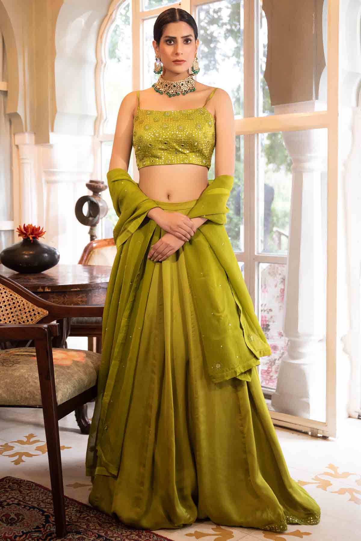 Designer Neha Khullar Thread & Mirror Embroidered Lehenga Set for Women Online